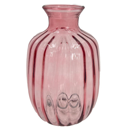 Pink Textured Ribbed Bulb Glass Vase Flower Bud Jar 21cm Home Decoration Ornament