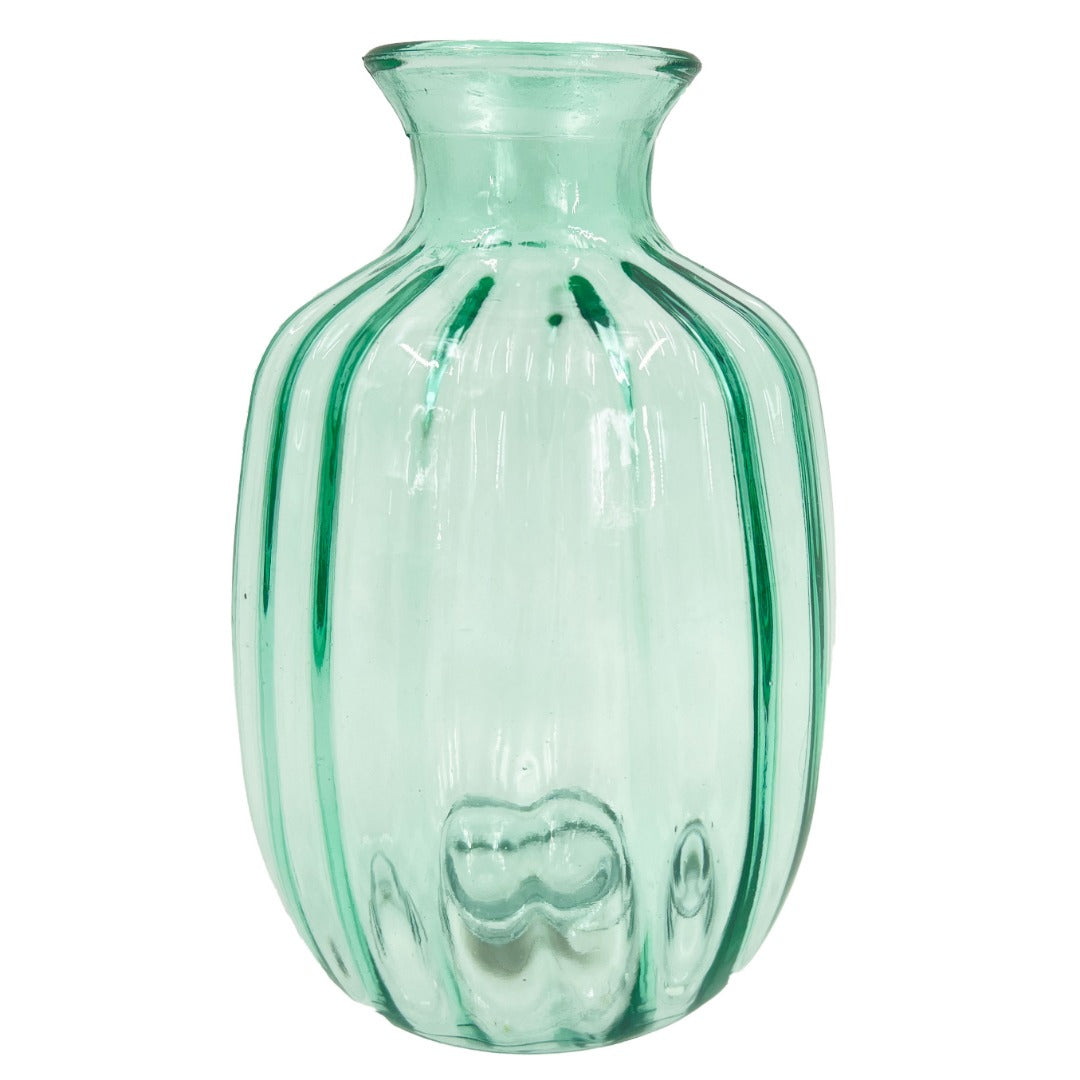 Green Textured Ribbed Bulb Glass Vase Flower Bud Jar 21cm Home Decoration Ornament