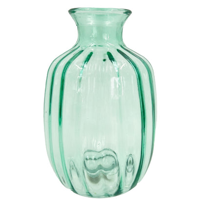 Green Textured Ribbed Bulb Glass Vase Flower Bud Jar 21cm Home Decoration Ornament