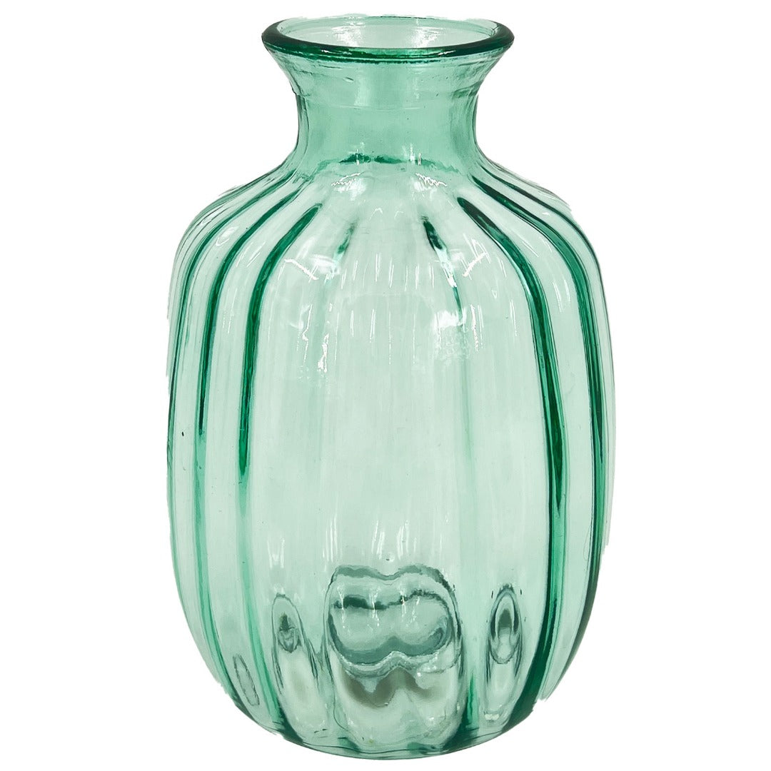 Green Textured Ribbed Bulb Glass Vase Flower Bud Jar 21cm Home Decoration Ornament