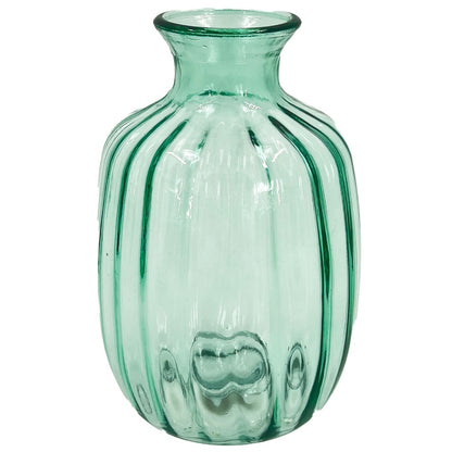 Green Textured Ribbed Bulb Glass Vase Flower Bud Jar 21cm Home Decoration Ornament