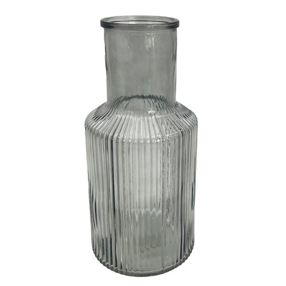 Grey Tall Ribbed Narrow Glass Vase Flower Bud Jar 22cm Home Decoration Ornament