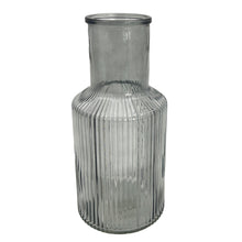 Load image into Gallery viewer, Grey Tall Ribbed Narrow Glass Vase Flower Bud Jar 22cm Home Decoration Ornament