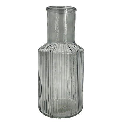 Grey Tall Ribbed Narrow Glass Vase Flower Bud Jar 22cm Home Decoration Ornament