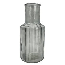 Load image into Gallery viewer, Grey Tall Ribbed Narrow Glass Vase Flower Bud Jar 22cm Home Decoration Ornament