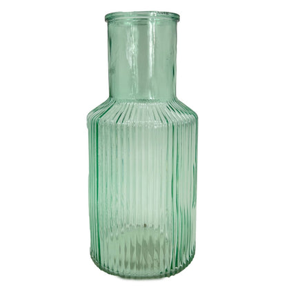 Green Tall Ribbed Narrow Glass Vase Flower Bud Jar 22cm Home Decoration Ornament