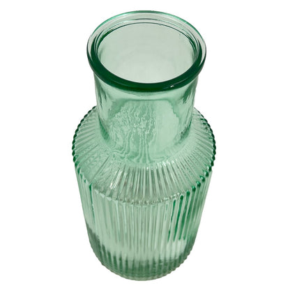 Green Tall Ribbed Narrow Glass Vase Flower Bud Jar 22cm Home Decoration Ornament