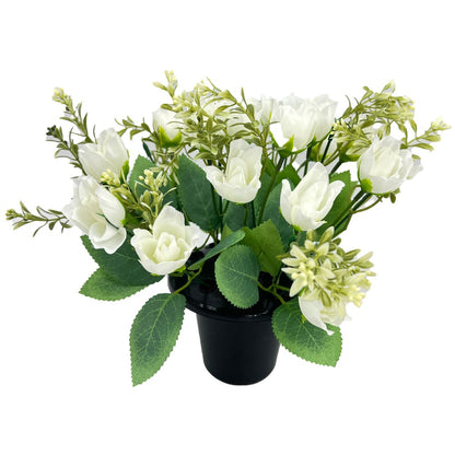 White Rose Bud Artificial Flower Graveside Cemetery Memorial Grave Floral Arrangement