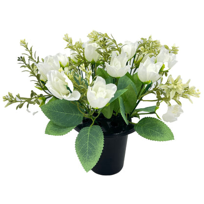 White Rose Bud Artificial Flower Graveside Cemetery Memorial Grave Floral Arrangement