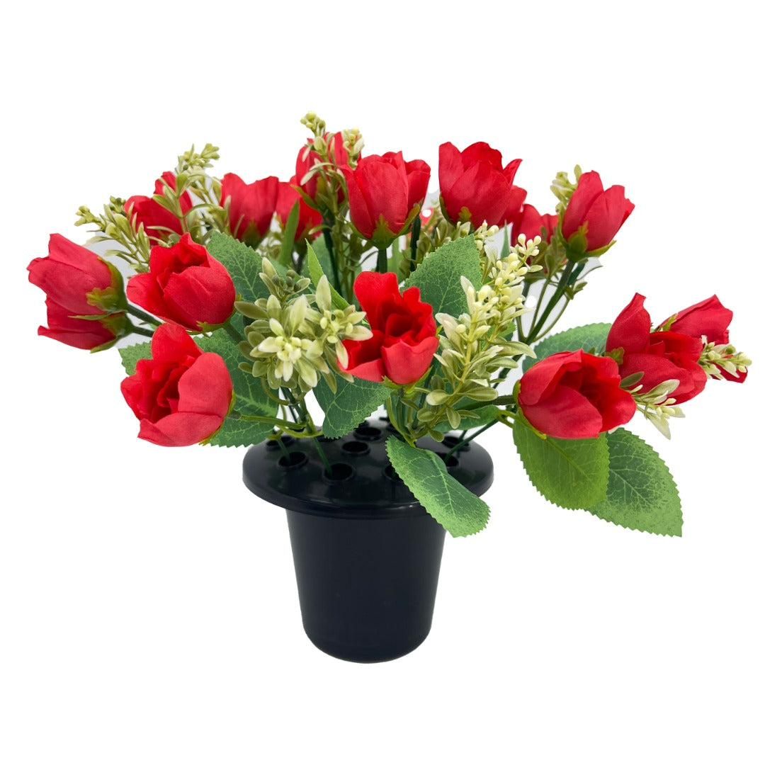 Red Rose Bud Graveside Memorial Flower Arrangement