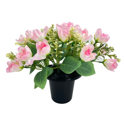 Pink Rose Bud Artificial Flower Graveside Cemetery Memorial Grave Floral Arrangement