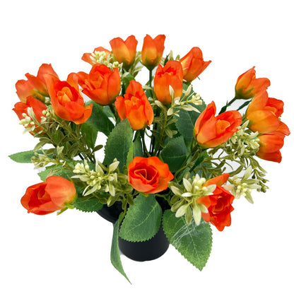 Orange Rose Bud Artificial Flower Graveside Cemetery Memorial Grave Floral Arrangement