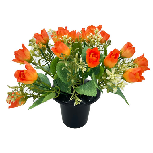 Orange Rose Bud Artificial Flower Graveside Cemetery Memorial Grave Floral Arrangement