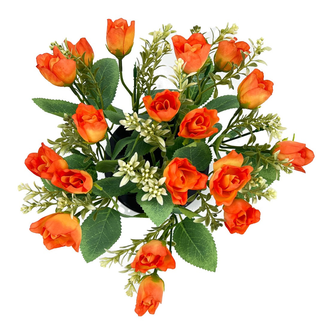 Orange Rose Bud Artificial Flower Graveside Cemetery Memorial Grave Floral Arrangement