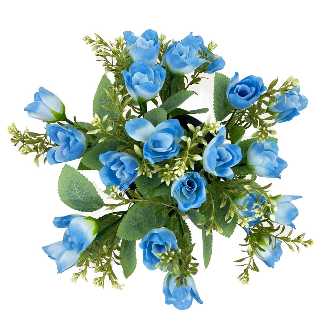 Blue Rose Bud Artificial Flower Graveside Cemetery Memorial Grave Floral Arrangement