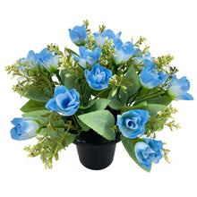 Load image into Gallery viewer, Blue Rose Bud Artificial Flower Graveside Cemetery Memorial Grave Floral Arrangement