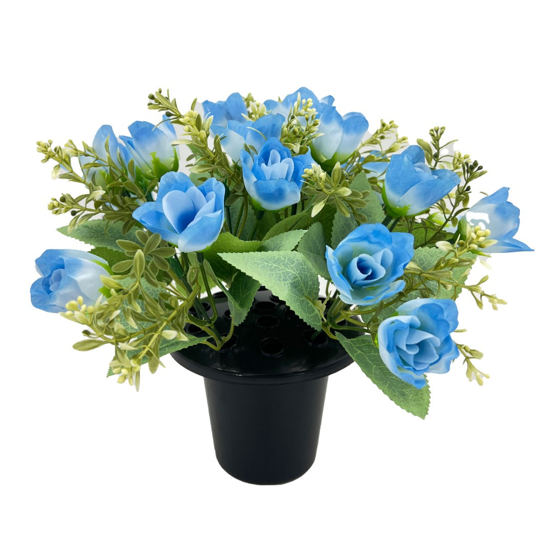Blue Rose Bud Artificial Flower Graveside Cemetery Memorial Grave Floral Arrangement