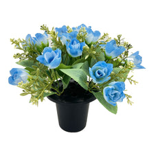 Load image into Gallery viewer, Blue Rose Bud Artificial Flower Graveside Cemetery Memorial Grave Floral Arrangement