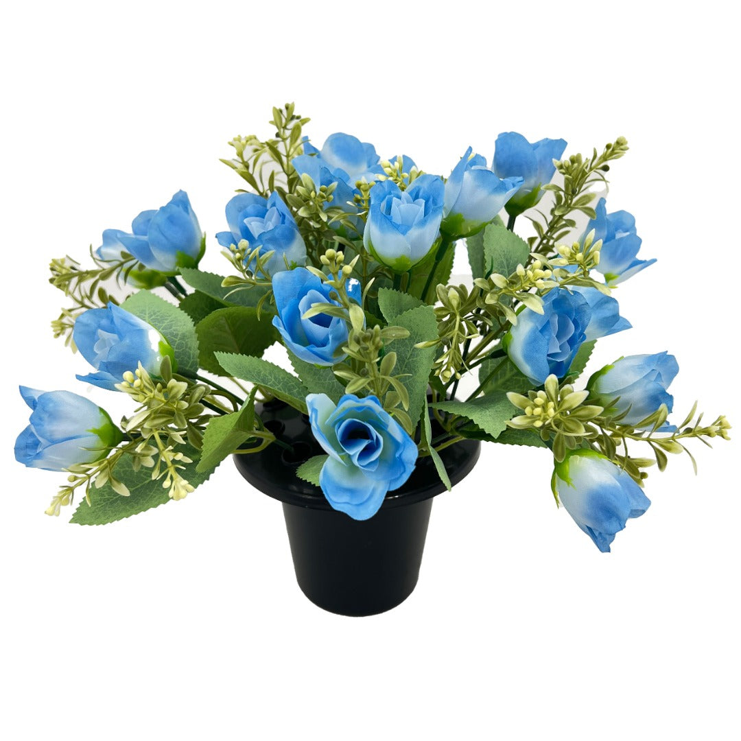 Blue Rose Bud Artificial Flower Graveside Cemetery Memorial Grave Floral Arrangement