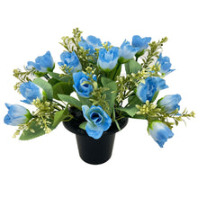 Load image into Gallery viewer, Blue Rose Bud Artificial Flower Graveside Cemetery Memorial Grave Floral Arrangement
