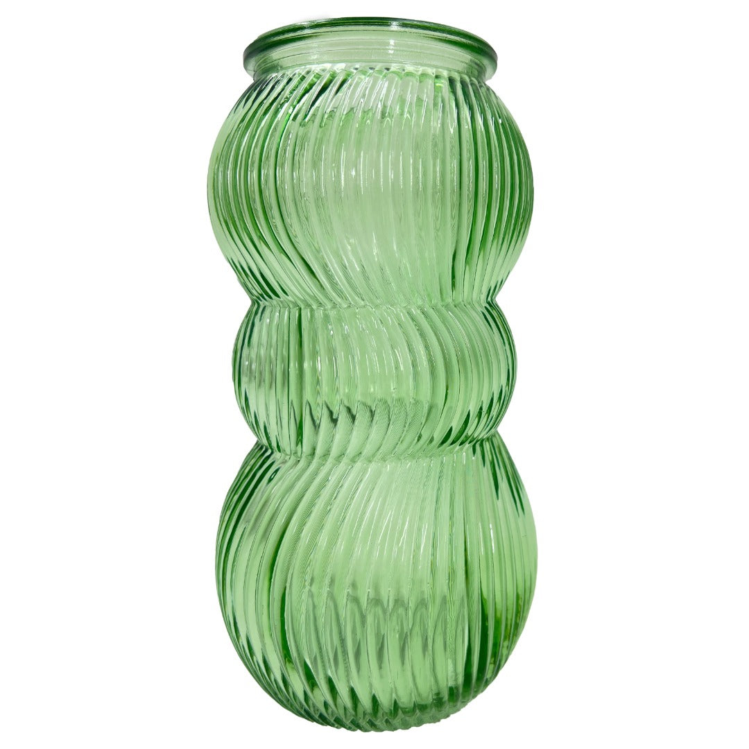 Pretty Bubble Green Glass Flower Bud Vase Ribbed Jar Home Decoration Ornament