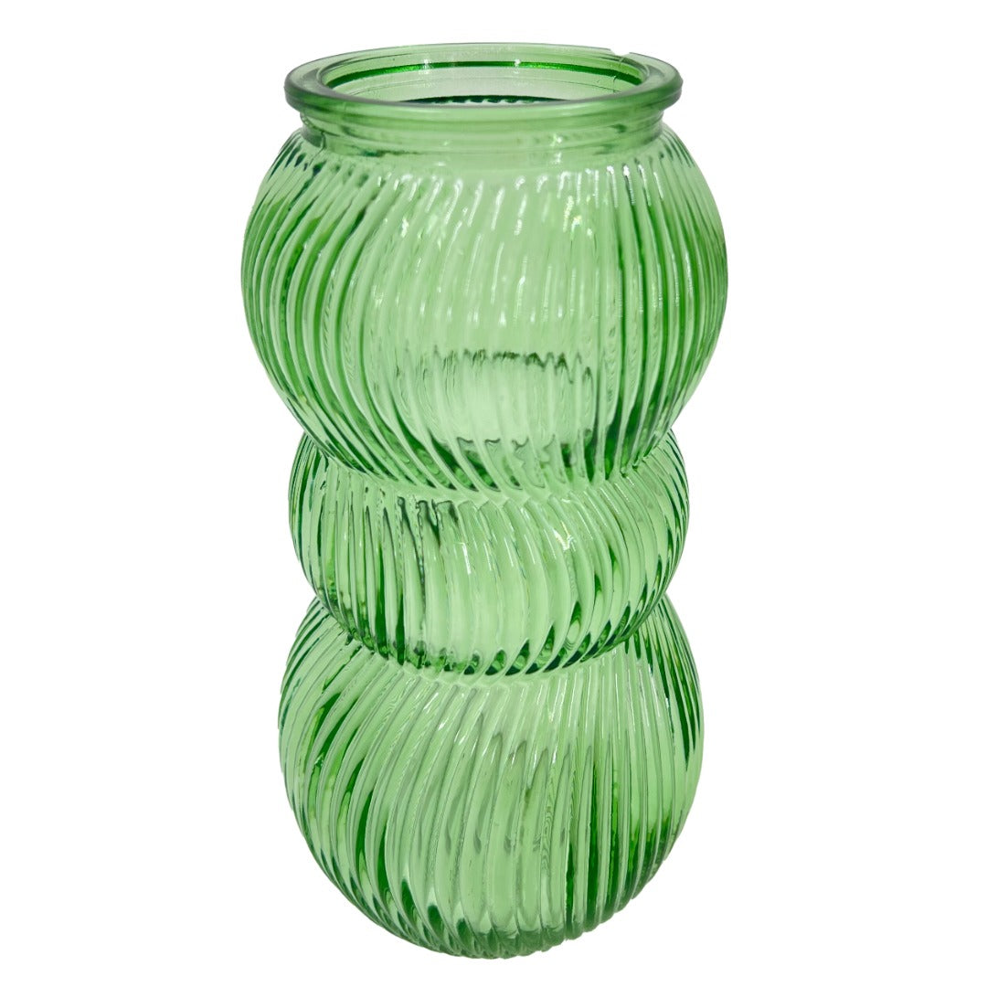 Pretty Bubble Green Glass Flower Bud Vase Ribbed Jar Home Decoration Ornament