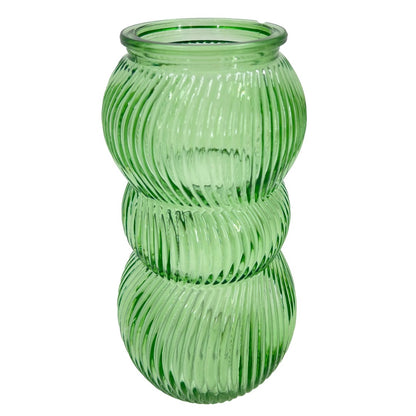 Pretty Bubble Green Glass Flower Bud Vase Ribbed Jar Home Decoration Ornament