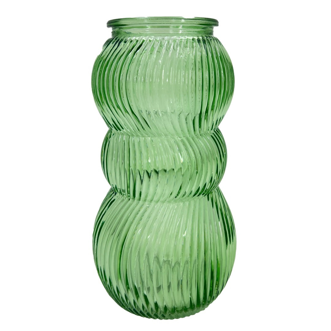 Pretty Bubble Green Glass Flower Bud Vase Ribbed Jar Home Decoration Ornament
