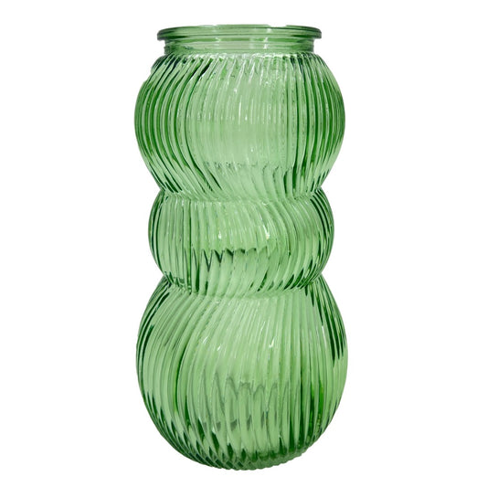 Pretty Bubble Green Glass Flower Bud Vase Ribbed Jar Home Decoration Ornament