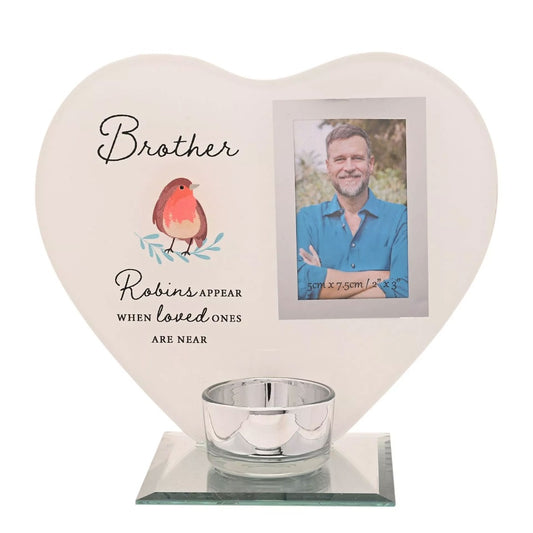 Brother Robin Heart Glass Memorial Remembrance Photo Frame with Tealight Holder