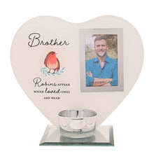 Load image into Gallery viewer, Brother Robin Heart Glass Memorial Remembrance Photo Frame with Tealight Holder
