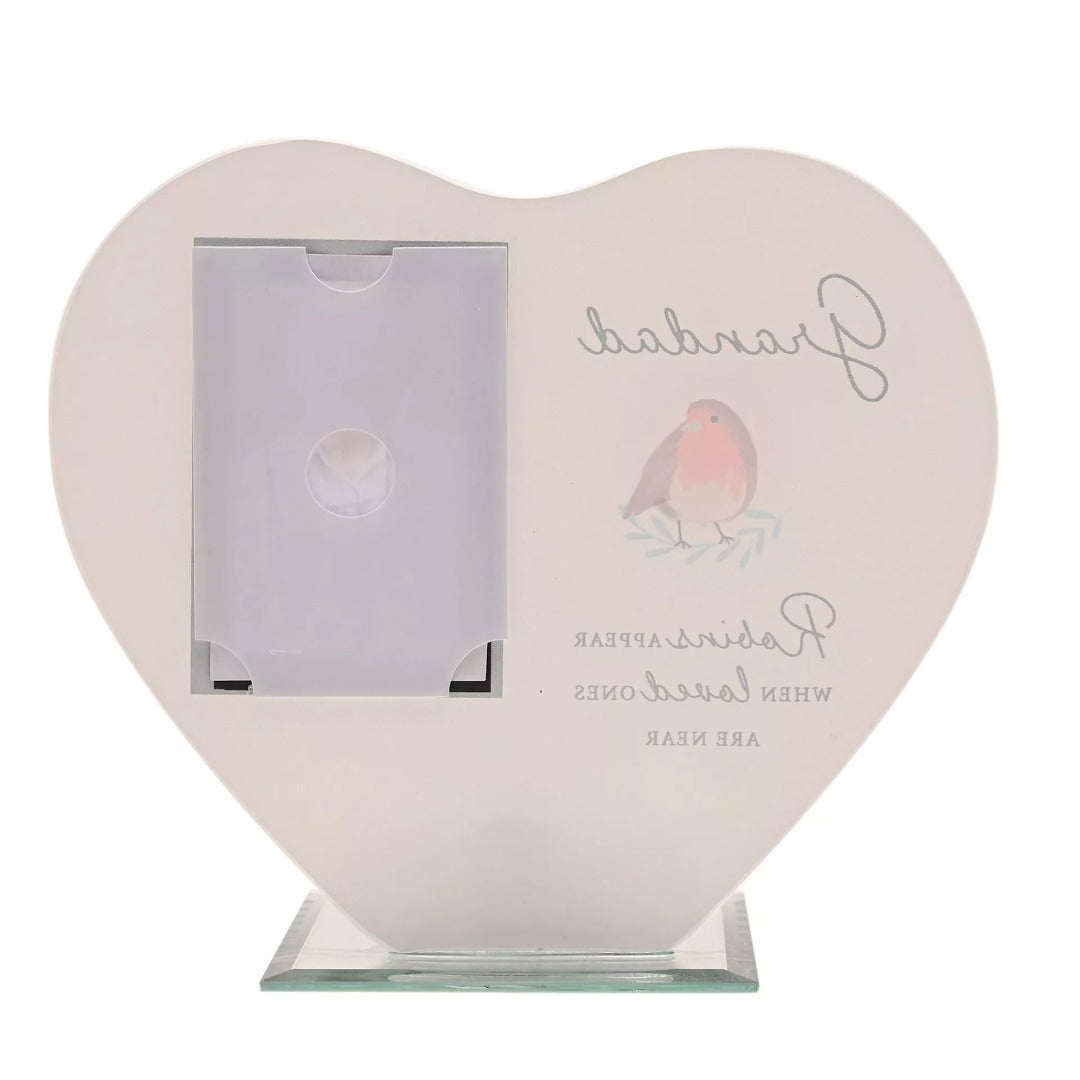 Grandad Robin Heart Glass Memorial Remembrance Photo Frame with Tealight Holder