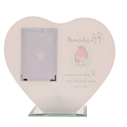 Husband Robin Heart Glass Memorial Remembrance Photo Frame with Tealight Holder