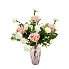Load image into Gallery viewer, Pink Rose Artificial Flower Arrangement In Pretty Bud Glass Vase Home Decoration