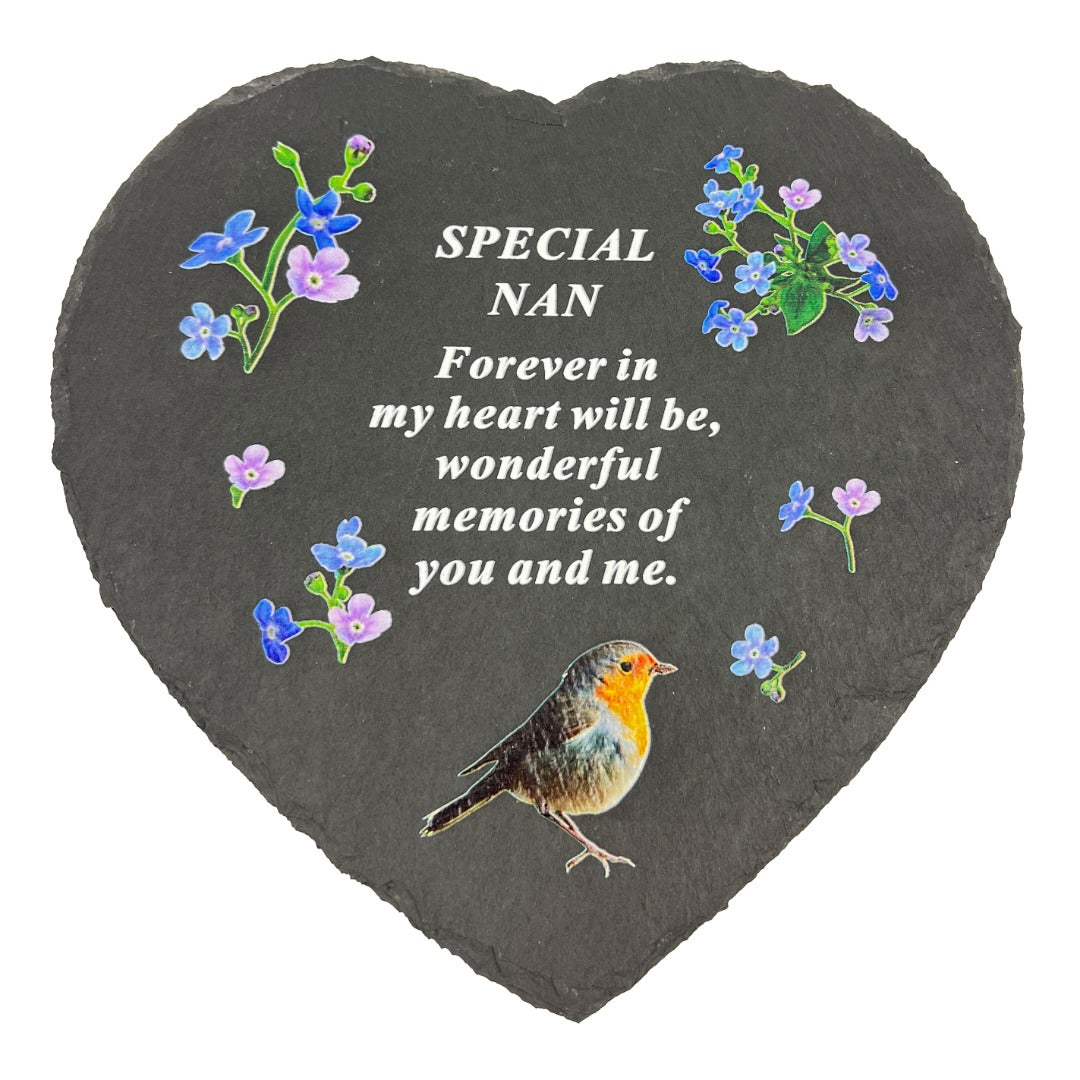 Special Nan Graveside Memorial Robin Slate Love Heart Grave Plaque Stepping Stone Ornament Decoration