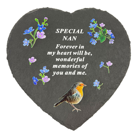 Special Nan Graveside Memorial Robin Slate Love Heart Grave Plaque Stepping Stone Ornament Decoration