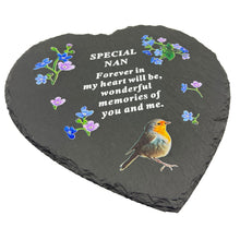 Load image into Gallery viewer, Special Nan Graveside Memorial Robin Slate Love Heart Grave Plaque Stepping Stone Ornament Decoration