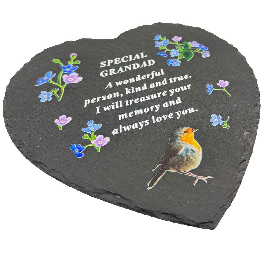 Special Grandad Graveside Memorial Robin Slate Love Heart Grave Plaque Stepping Stone Ornament Decoration