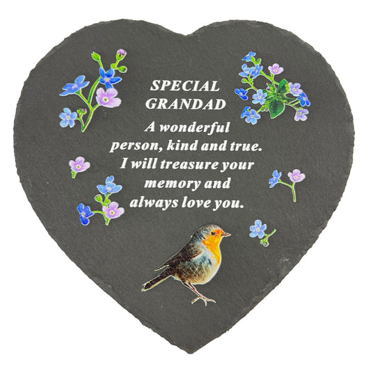 Special Grandad Graveside Memorial Robin Slate Love Heart Grave Plaque Stepping Stone Ornament Decoration