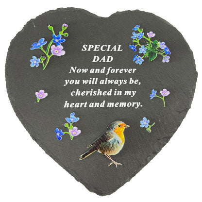 Special Dad Graveside Memorial Robin Slate Love Heart Grave Plaque Stepping Stone Ornament Decoration