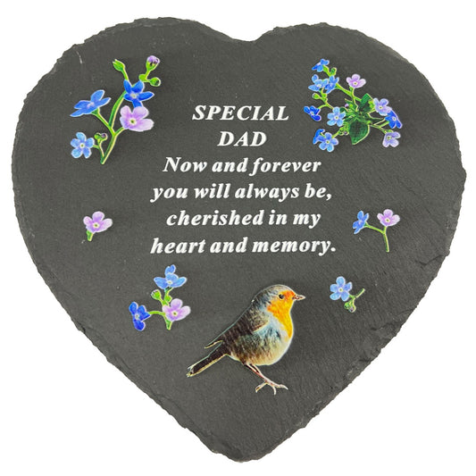 Special Dad Graveside Memorial Robin Slate Love Heart Grave Plaque Stepping Stone Ornament Decoration