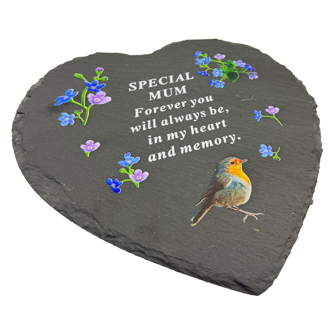 Special Mum Graveside Memorial Robin Slate Love Heart Grave Plaque Stepping Stone Ornament Decoration