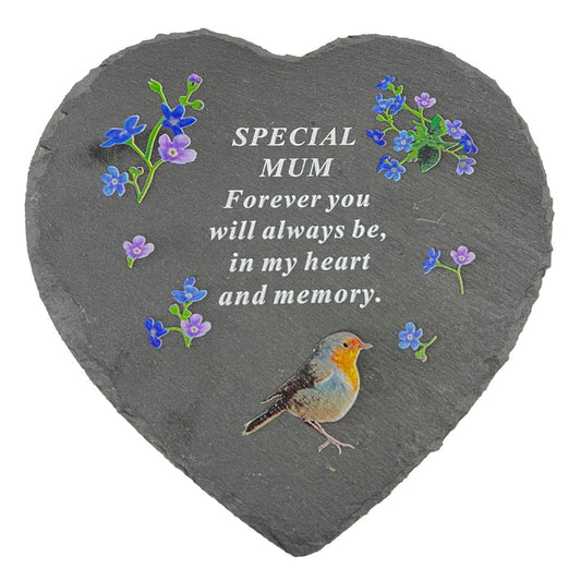 Special Mum Graveside Memorial Robin Slate Love Heart Grave Plaque Stepping Stone Ornament Decoration