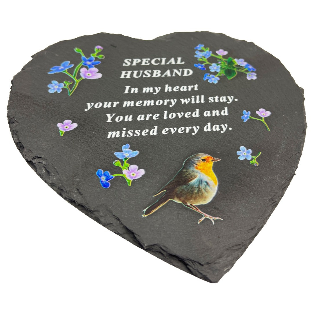 Special Husband Graveside Memorial Robin Slate Love Heart Grave Plaque Stepping Stone Ornament Decoration