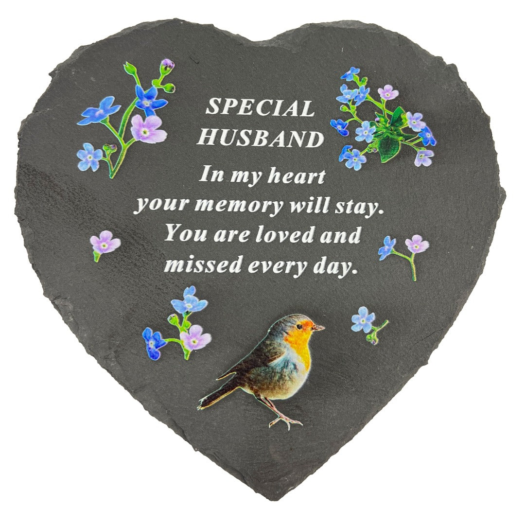 Special Husband Graveside Memorial Robin Slate Love Heart Grave Plaque Stepping Stone Ornament Decoration