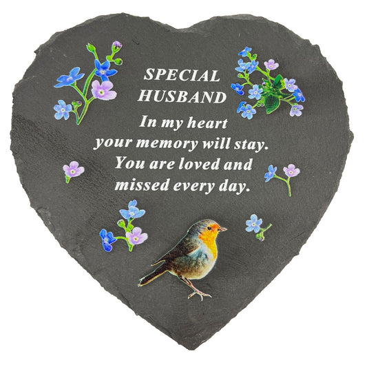 Special Husband Graveside Memorial Robin Slate Love Heart Grave Plaque Stepping Stone Ornament Decoration