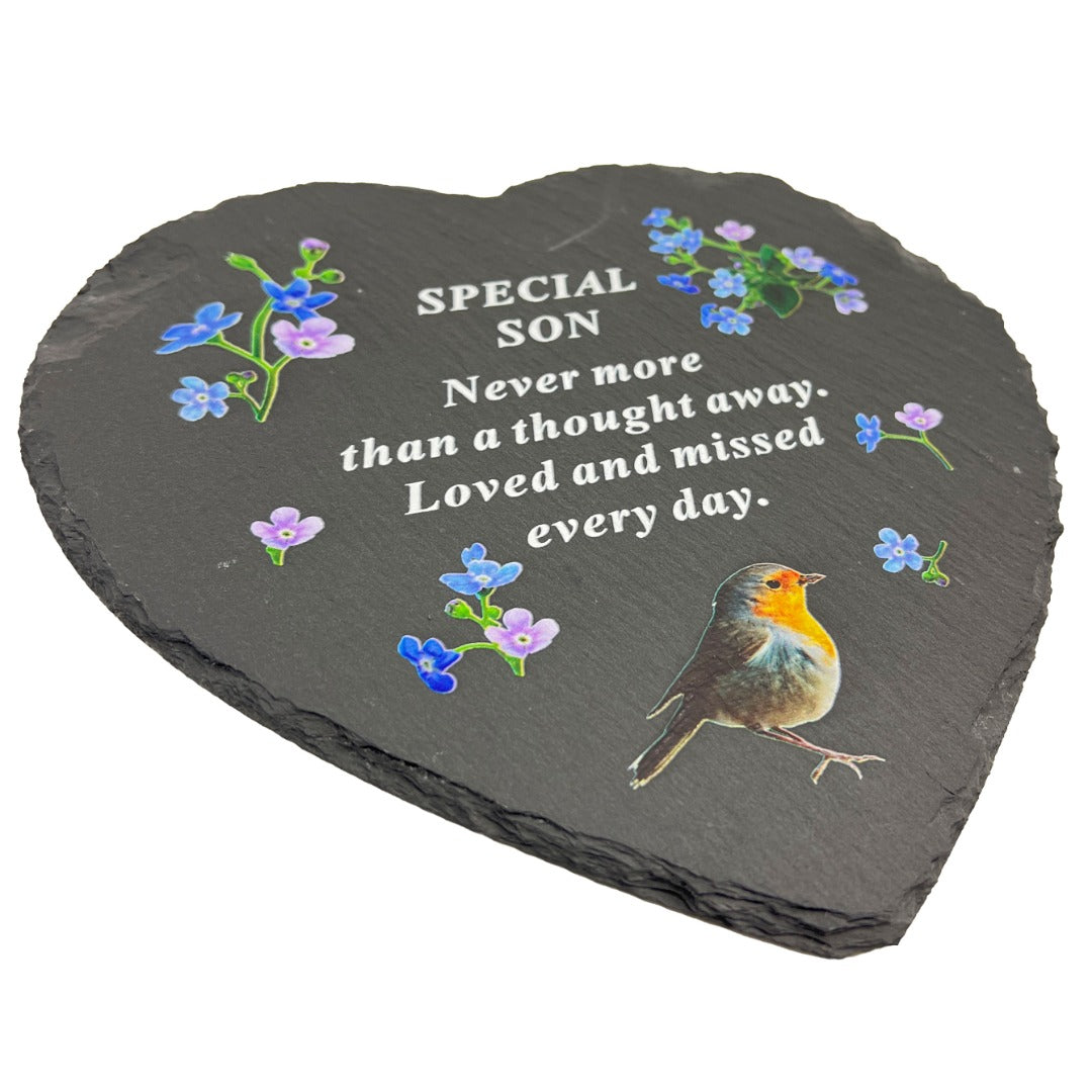 Special Son Graveside Memorial Robin Slate Love Heart Grave Plaque Stepping Stone Ornament Decoration