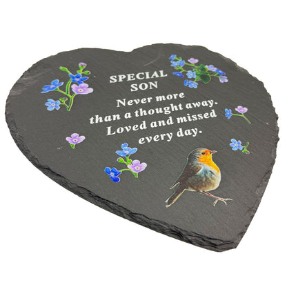 Special Son Graveside Memorial Robin Slate Love Heart Grave Plaque Stepping Stone Ornament Decoration
