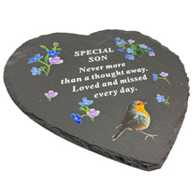 Load image into Gallery viewer, Special Son Graveside Memorial Robin Slate Love Heart Grave Plaque Stepping Stone Ornament Decoration