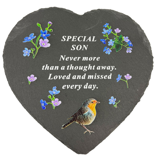 Special Son Graveside Memorial Robin Slate Love Heart Grave Plaque Stepping Stone Ornament Decoration
